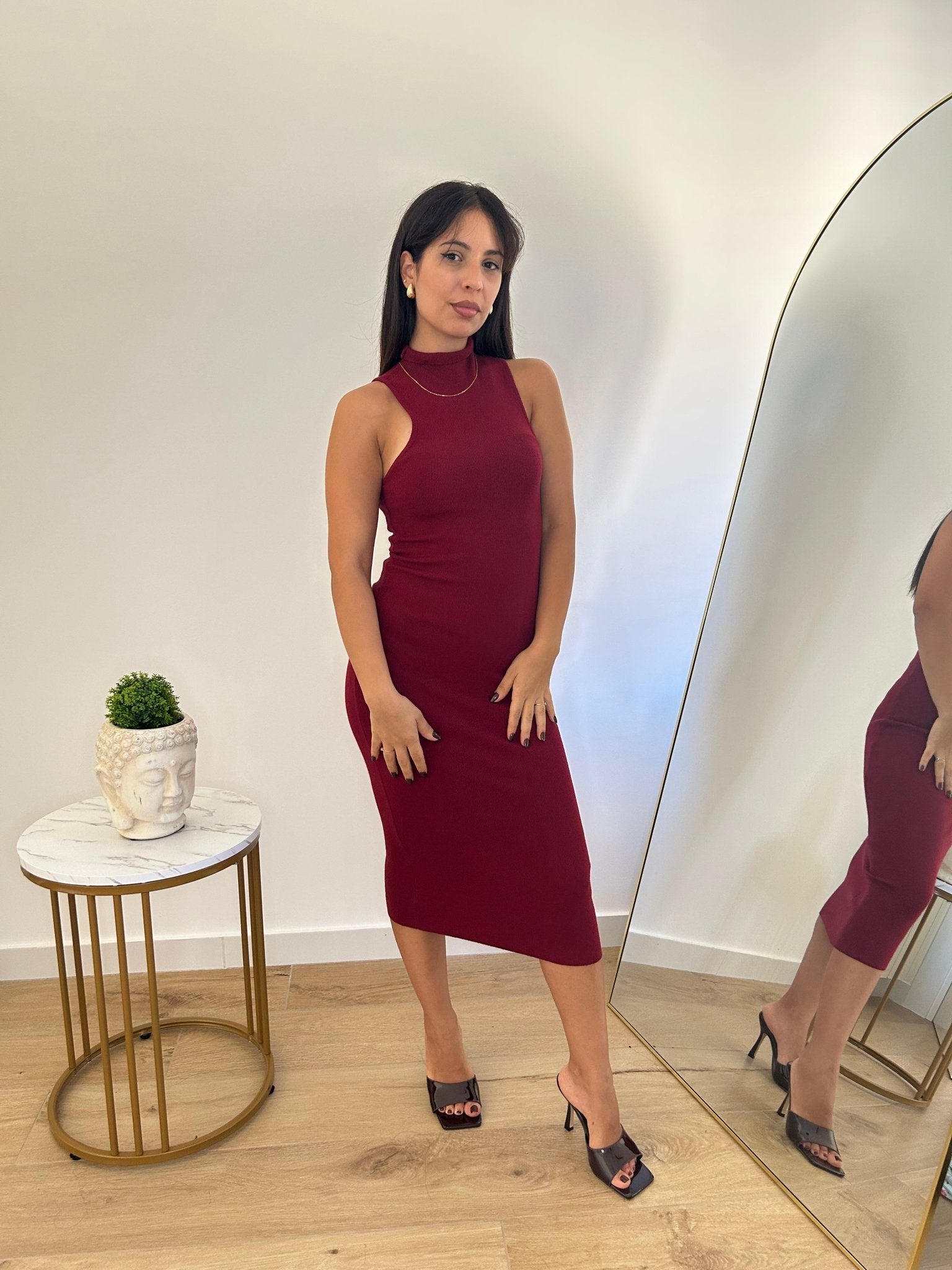 Abito in maglia smanicato bordeaux - AriGlamour